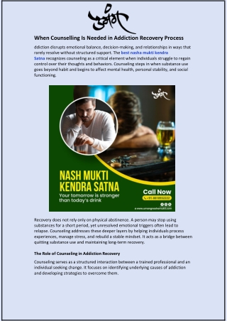 When Counselling Is Needed in Addiction Recovery Process