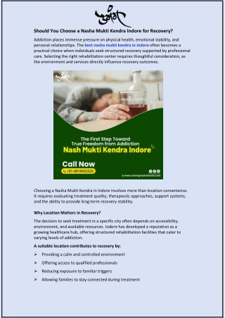 Should You Choose a Nasha Mukti Kendra Indore for Recovery