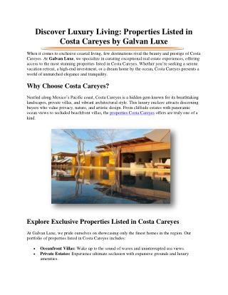 Discover Luxury Living: Properties Listed in Costa Careyes by Galvan Luxe