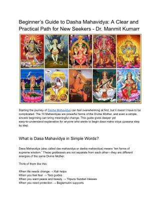 Beginner’s Guide to Dasha Mahavidya - Dr. Manmit Kumarr