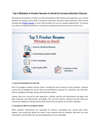 Top 5 Mistakes in Fresher Resume Avoid to Increase Selection Chances