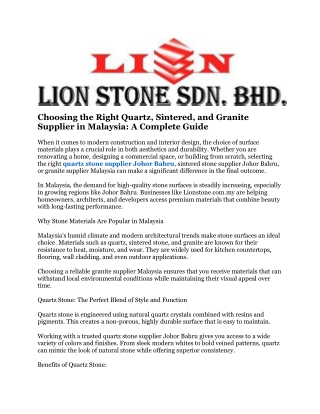 sintered stone supplier Johor Bahru