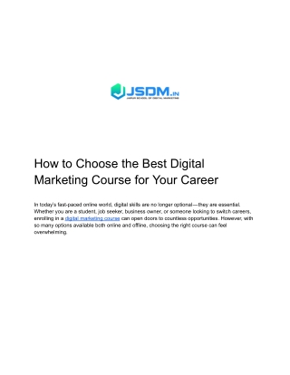 How to Choose the Best Digital Marketing Course for Your Career