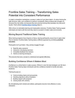 Frontline Sales Training – Transforming Sales Potential into Consistent Performance