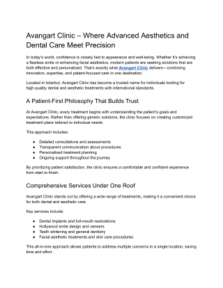 Avangart Clinic – Where Advanced Aesthetics and Dental Care Meet Precision