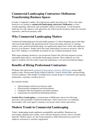 Commercial Landscaping Contractors Melbourne Transforming Business Spaces