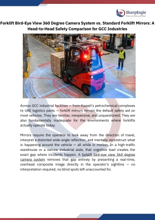 Forklift Bird-Eye View 360 Degree Camera System vs. Standard Forklift Mirrors