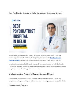 Best Psychiatrist Hospital in Delhi for Anxiety, Depression & Stress