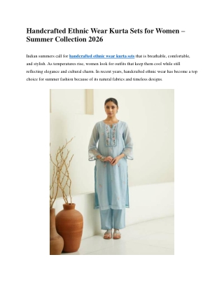 Handcrafted Ethnic Wear Kurta Sets for Women - Summer Collection 2026