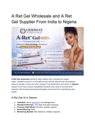 A Ret Gel wholesale and A Ret Gel supplier from India to Nigeria