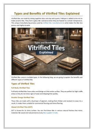 Types and Benefits of Vitrified Tiles
