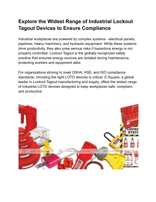 Explore the Widest Range of Industrial Lockout Tagout Devices to Ensure Compliance