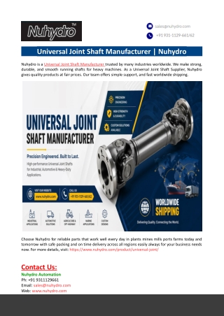 Universal Joint Shaft Manufacturer-Nuhydro