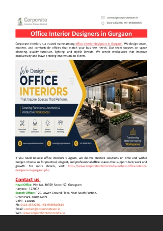 Office Interior Designers in Gurgaon