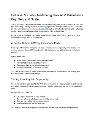 Dollar ATM Club – Redefining How ATM Businesses Buy, Sell, and Scale