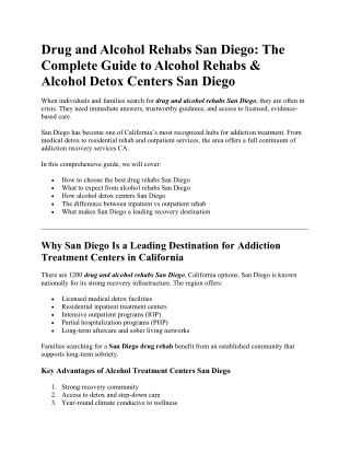 Drug Rehabs San Diego | Alcohol Rehabs San Diego | Alcohol Detox Centers