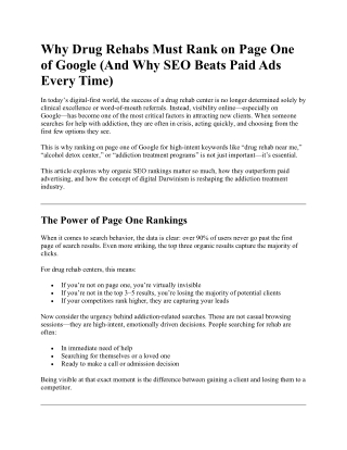 Why Drug Rehab Marketing Uses Drug Rehab SEO to Rank on Page One of Google
