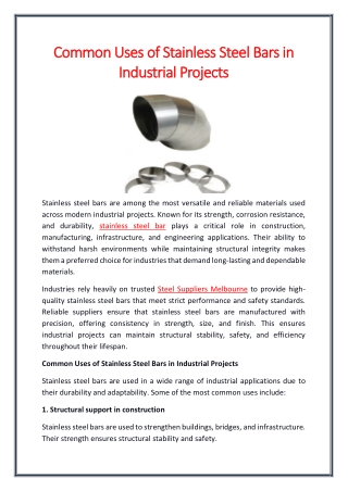 Common Uses of Stainless Steel Bars in Industrial Projects