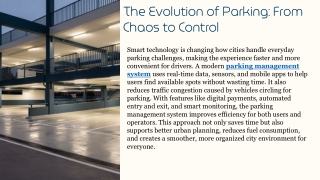 The Evolution of Parking From Chaos to Control