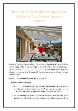 Shade Sail vs Retractable Awnings Which Is Right for Your Outdoor Space in Canberra