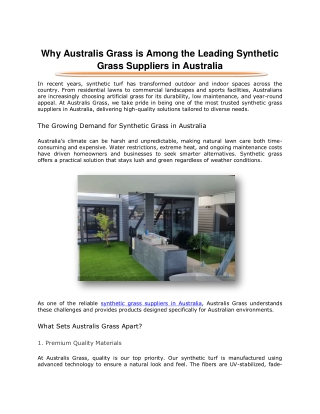 Why Australis Grass is Among the Leading Synthetic Grass Suppliers in Australia