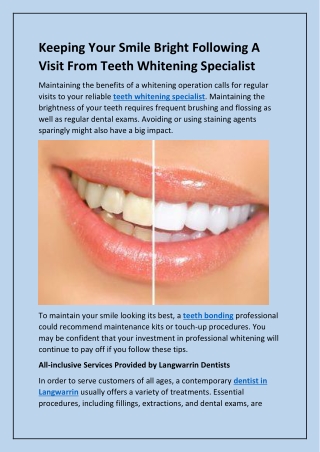 Keeping Your Smile Bright Following A Visit From Teeth Whitening Specialist