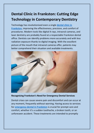 Dental Clinic in Frankston - Cutting Edge Technology in Contemporary Dentistry