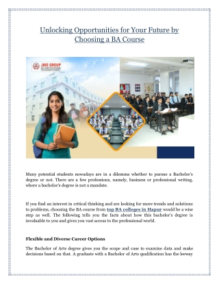 Unlocking Opportunities for Your Future by Choosing a BA Course