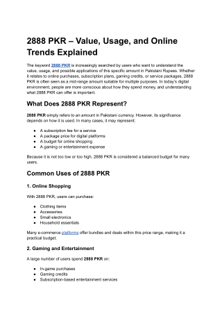 2888 PKR – Value, Usage, and Online Trends Explained