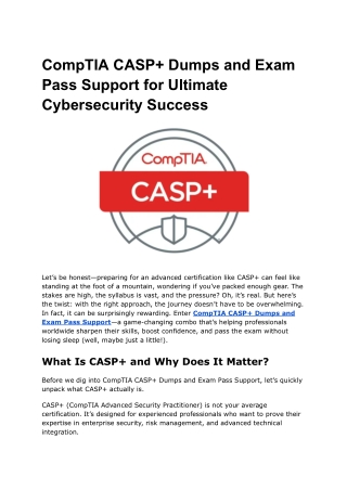 CompTIA CASP  Dumps and Exam Pass Support for Ultimate Cybersecurity Success