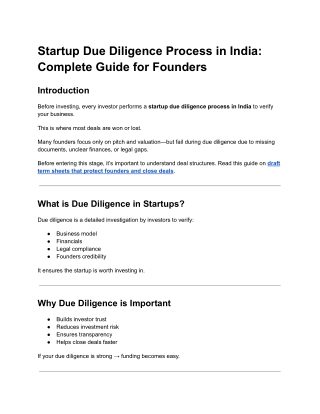 Startup Due Diligence Process in India Complete Guide for Founders