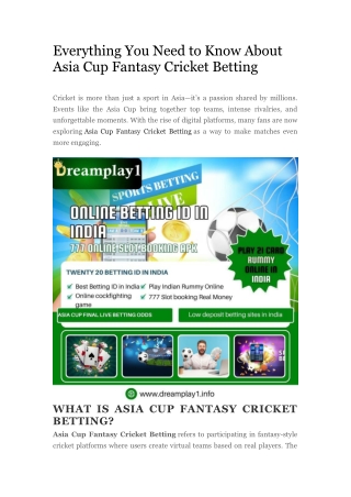 Everything You Need to Know About Asia Cup Fantasy Cricket Betting