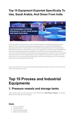 Top 10 Equipment Exported Specifically To Uae, Saudi Arabia, And Oman From India