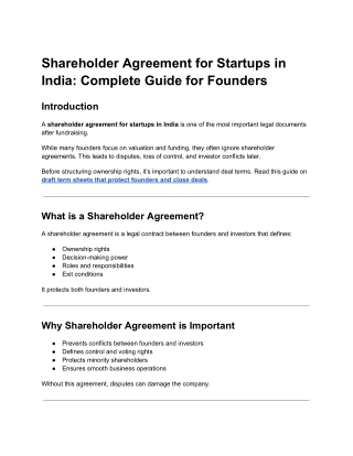 Shareholder Agreement for Startups in India Complete Guide for Founders