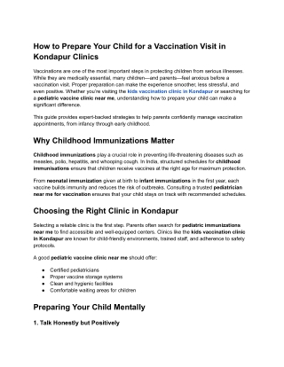 How to Prepare Your Child for a Vaccination Visit in Kondapur Clinics