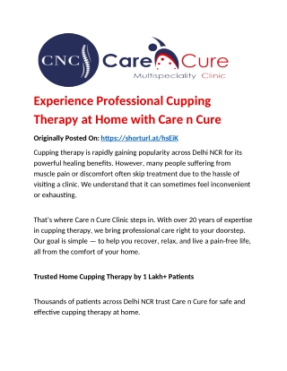 Experience Professional Cupping Therapy at Home with Care n Cure