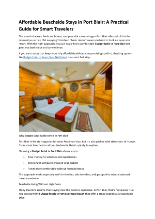 Affordable Beachside Stays in Port Blair A Practical Guide for Smart Travelers