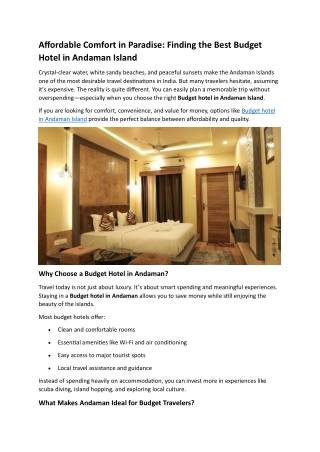 Affordable Comfort in Paradise Finding the Best Budget Hotel in Andaman Island