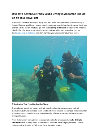 Dive Into Adventure Why Scuba Diving in Andaman Should Be on Your Travel List
