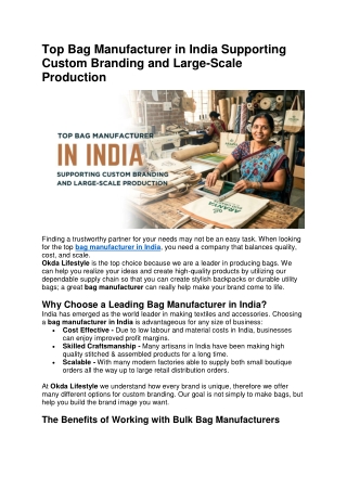 Top Bag Manufacturer in India Supporting Custom Branding and Large-Scale Product