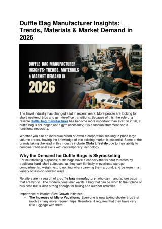 Duffle Bag Manufacturer Insights: Trends, Materials & Market Demand in 2026