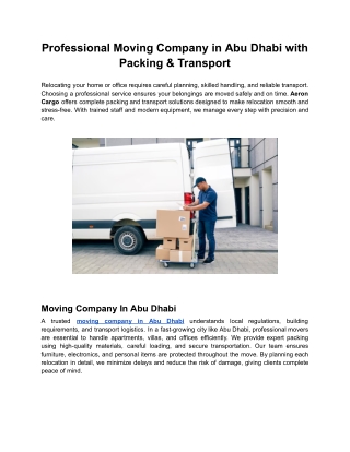 Professional Moving Company in Abu Dhabi with Packing & Transport