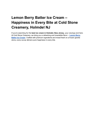 Lemon Berry Batter Ice Cream – Happiness in Every Bite at Cold Stone Creamery, Holmdel NJ
