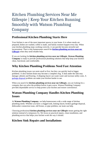 2- kitchen plumbing services near me Gillespie  Keep Your Kitchen Running Smoothly with Watson Plumbing Company