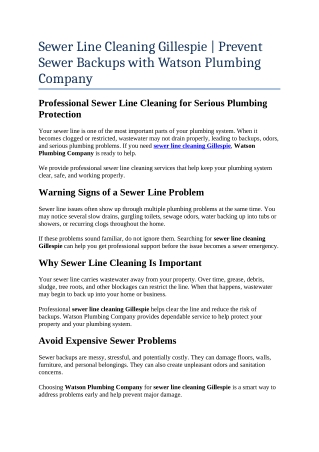 8- sewer line cleaning Gillespie  Prevent Sewer Backups with Watson Plumbing Company