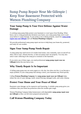 9- sump pump repair near me Gillespie  Keep Your Basement Protected with Watson Plumbing Company