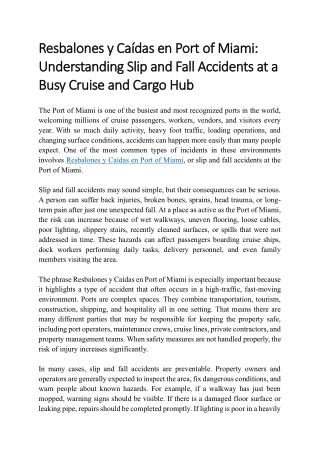 Resbalones y Caídas en Port of Miami Understanding Slip and Fall Accidents at a Busy Cruise and Cargo Hub