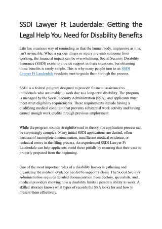 SSDI Lawyer Ft Lauderdale Getting the Legal Help You Need for Disability Benefits