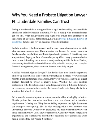 Why You Need a Probate Litigation Lawyer Ft Lauderdale Families Can Trust