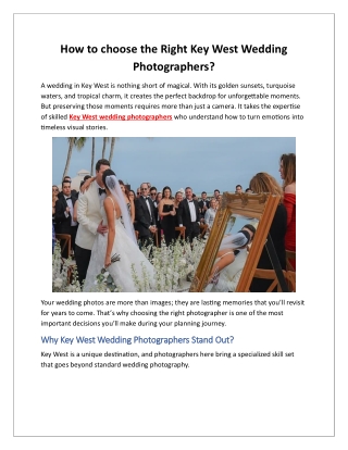 How to choose the Right Key West Wedding Photographers?